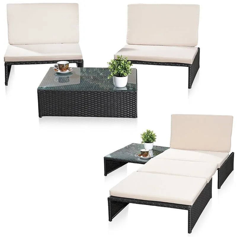 Set di sedute da salotto Set da giardino Mobili da di seduta 2 poltrone Tavolo Rattan