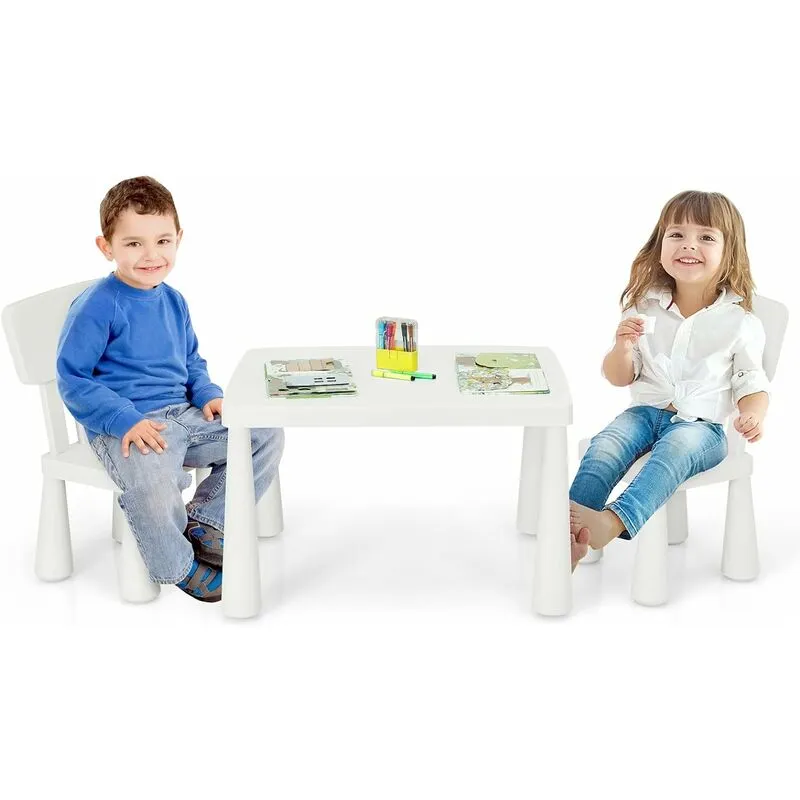 Set di Tavolo e Sedie per Bambini, Multifunzione, Tavolo e 2 Sedie da Gioco, 76,5 x 54,5 x 49,5 cm (Bianco) - Costway