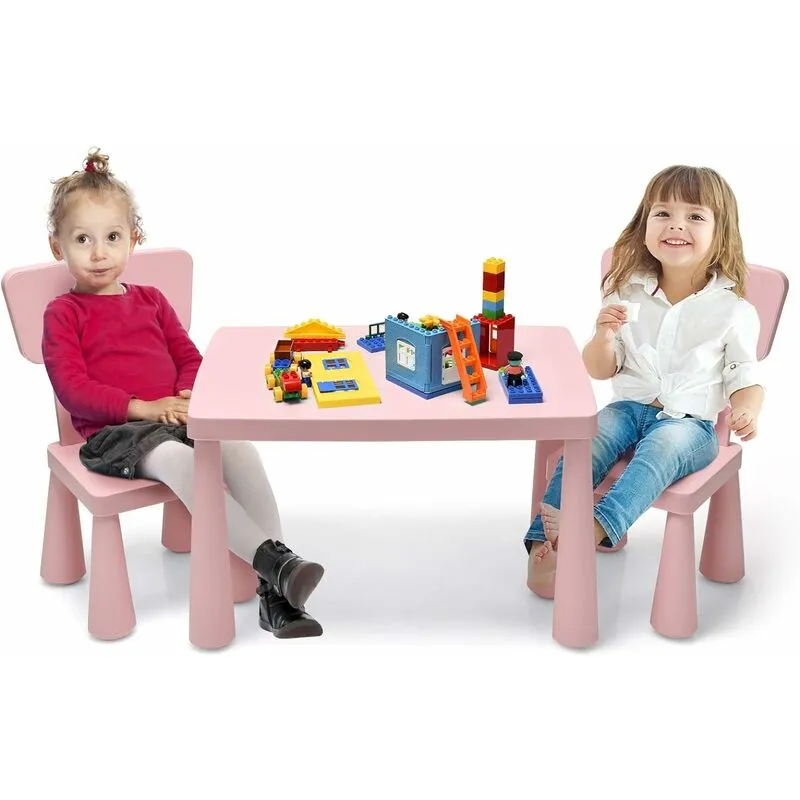 Set di Tavolo e Sedie per Bambini, Multifunzione, Tavolo e 2 Sedie da Gioco, Facile da Montare, capacità di Carico 50 kg, 76,5 x 54,5 x 49,5 cm, Rosa