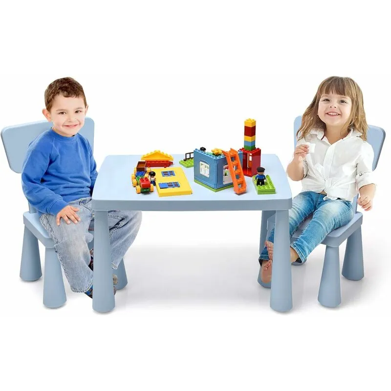 Set di Tavolo e Sedie per Bambini, Multifunzione, Tavolo e 2 Sedie da Gioco, Facile da Montare, capacità di Carico 50 kg, 76,5 x 54,5 x 49,5 cm, Blu