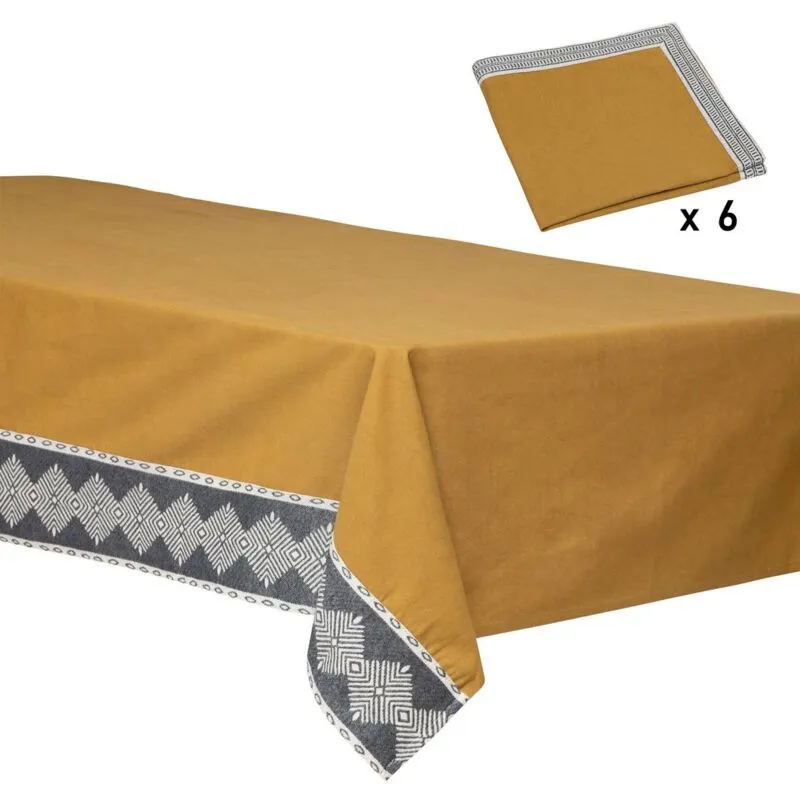 Set di tovaglie e 6 tovaglioli in cotone inuit giallo ocra 250x150cm Atmosphera créateur d'intérieur - Ocra