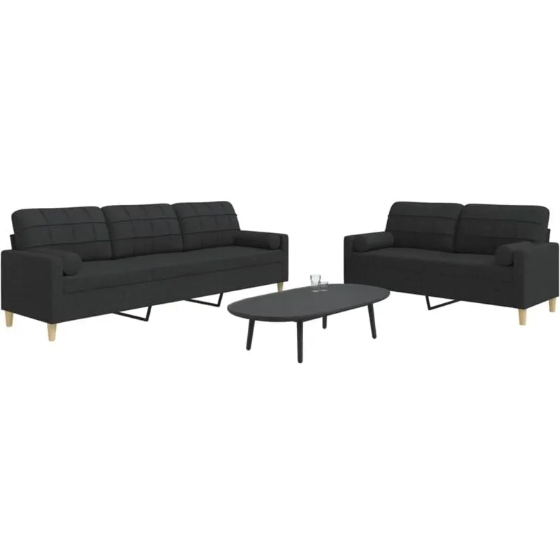 Set Divani 2 pz con Cuscini Decorativi Nero in Tessuto - Vidaxl