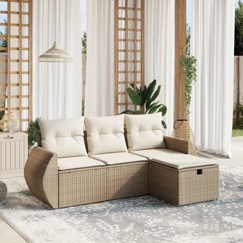 Vidaxl - Set Divano da Giardino 4 pz con Cuscini Beige in Polyrattan