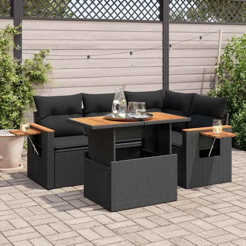 Vidaxl - Set Divani Giardino 4 pz con Cuscini Nero in Polyrattan Acacia