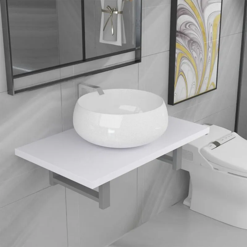 Set Mobili da Bagno 2 pz Ceramica Bianco