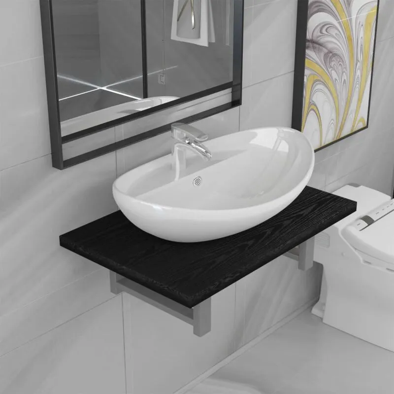 Set Mobili da Bagno 2 pz Ceramica Nero