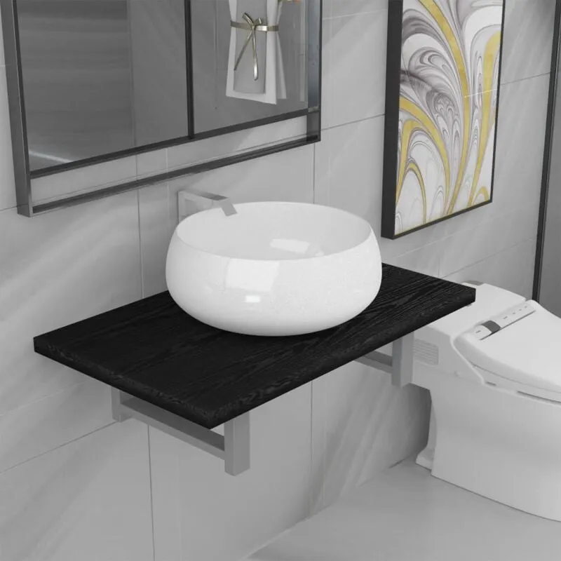 Set Mobili da Bagno 2 pz Ceramica Nero