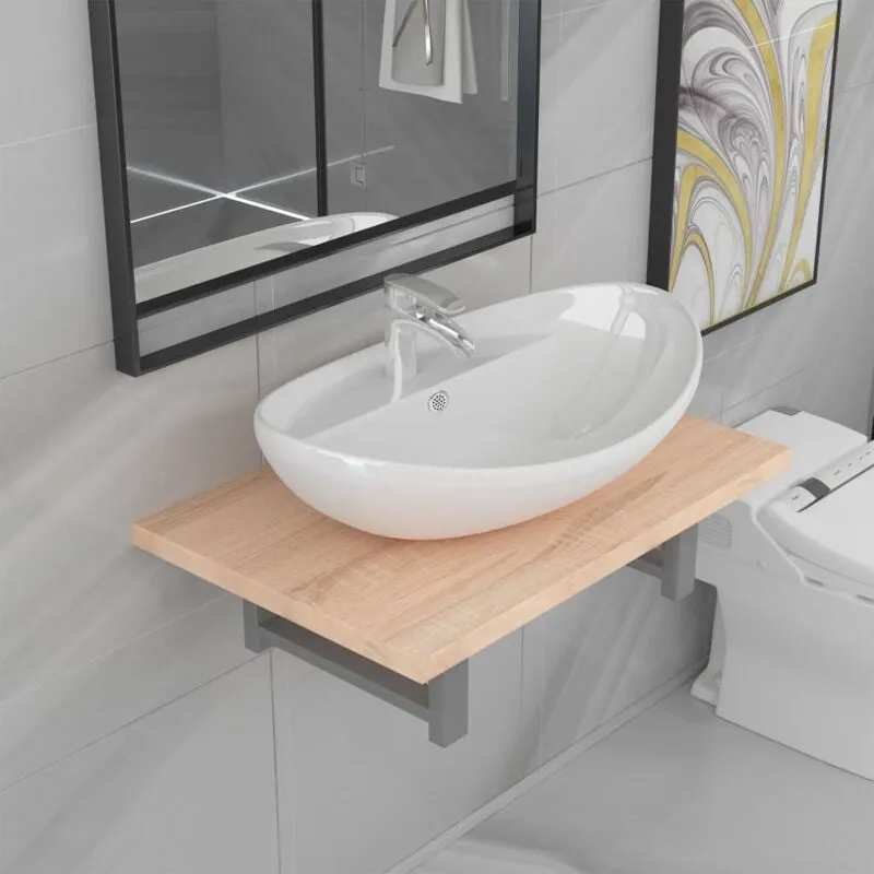 Set Mobili da Bagno 2 pz Ceramica Rovere