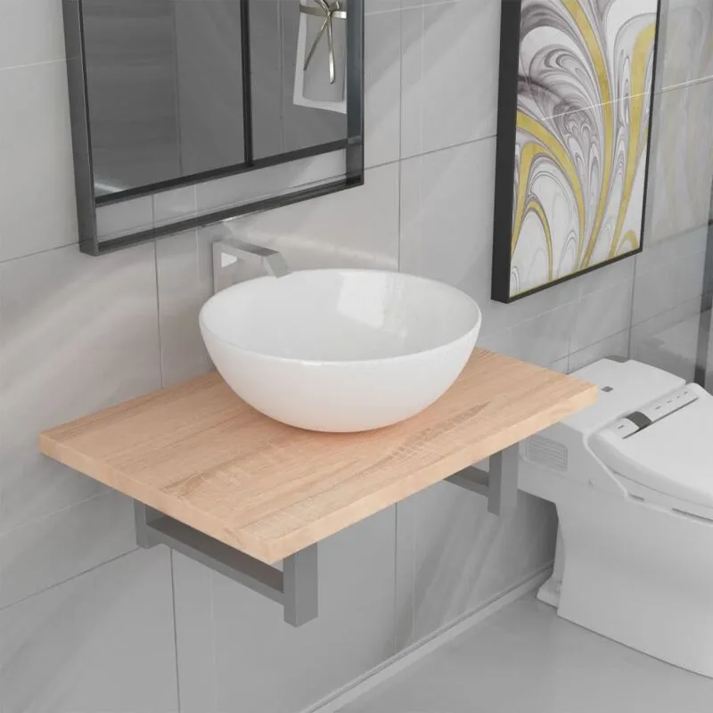 Set Mobili da Bagno 2 pz Ceramica Rovere