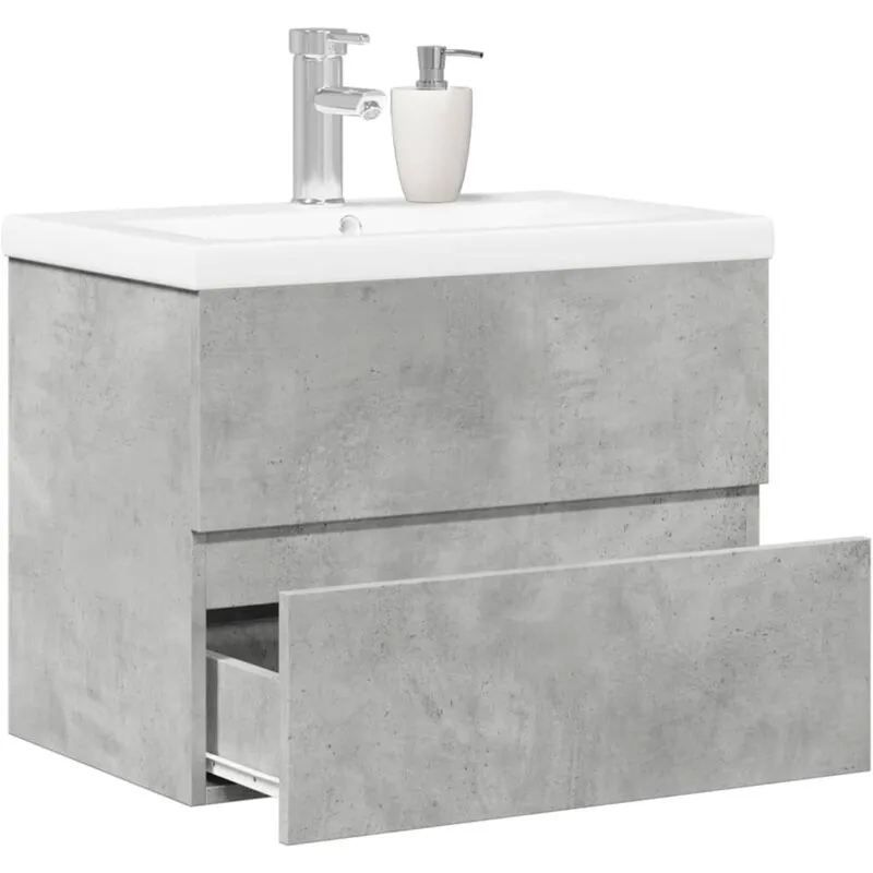 Set Mobili da Bagno 2 pz Grigio Cemento in Legno Multistrato