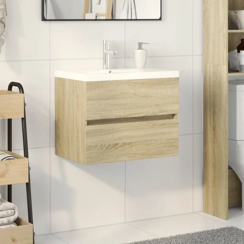 Torana - Set Mobili da Bagno 2 pz in Ceramica e Legno Multistrato