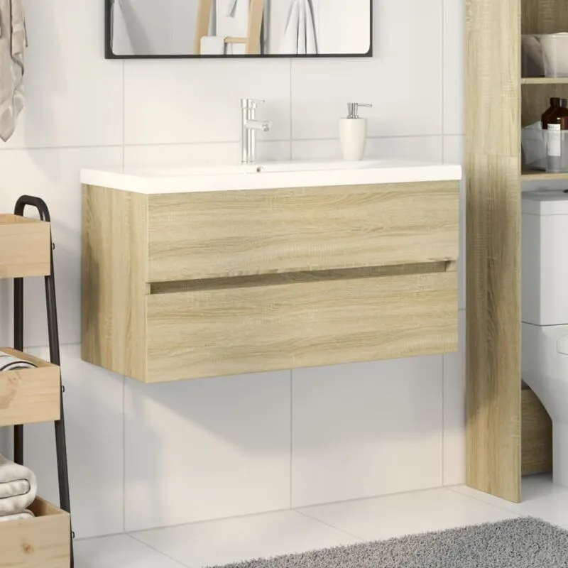 Avimac - Set Mobili da Bagno 2 pz in Ceramica e Legno Multistrato