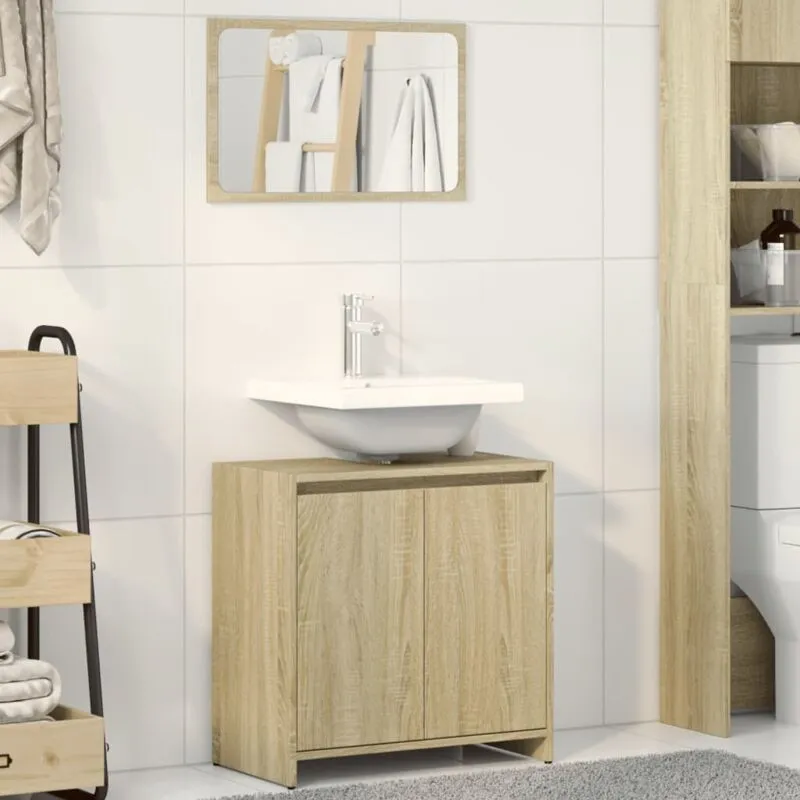 Set Mobili da Bagno 2 pz Rovere Sonoma in Legno Multistrato