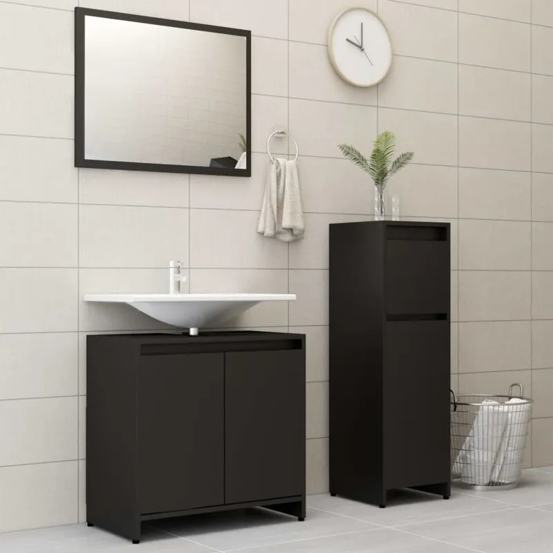 Set Mobili da Bagno 3 pz Nero in Truciolato - Vidaxl