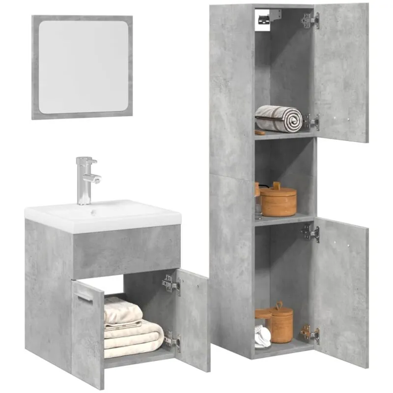 Torana - Set Mobili da Bagno 3 pz Grigio Cemento in Legno Multistrato