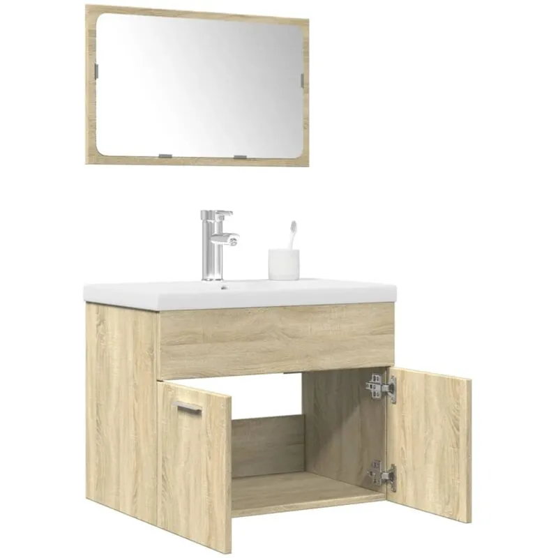 Set Mobili da Bagno 3 pz Rovere Sonoma in Legno Multistrato - Vidaxl