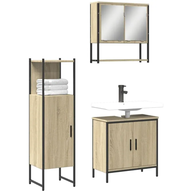 Set Mobili da Bagno 3 pz Rovere Sonoma in Legno Multistrato - Vidaxl