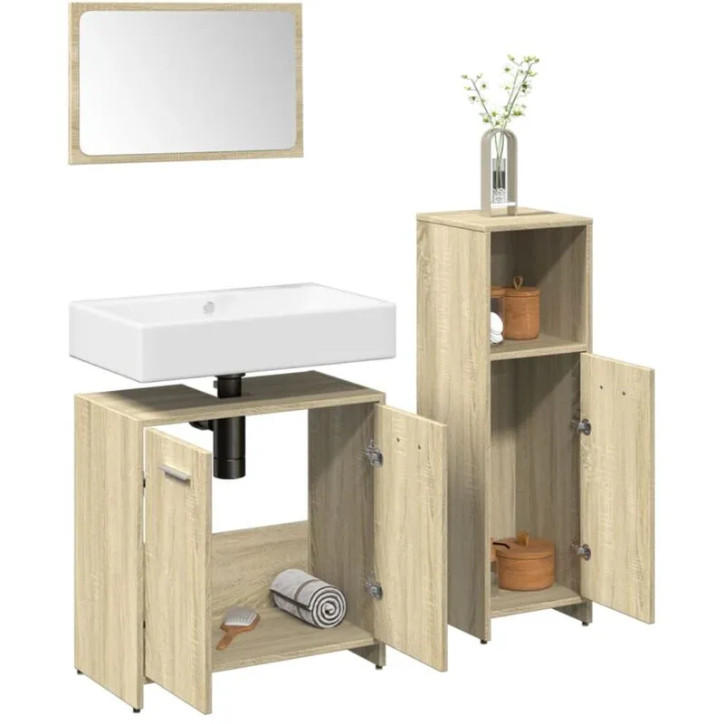 Set Mobili da Bagno 3 pz Rovere Sonoma in Legno Multistrato Vidaxl 952540