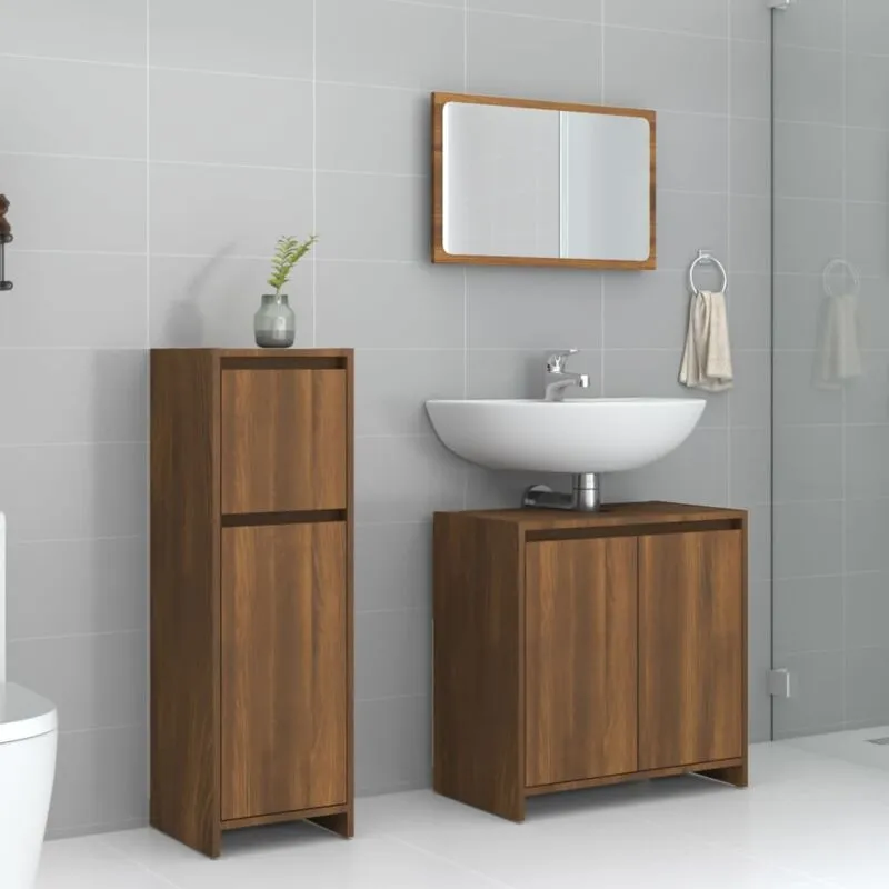 Avimac - Set Mobili da Bagno 3 pz Rovere Marrone in Legno Multistrato