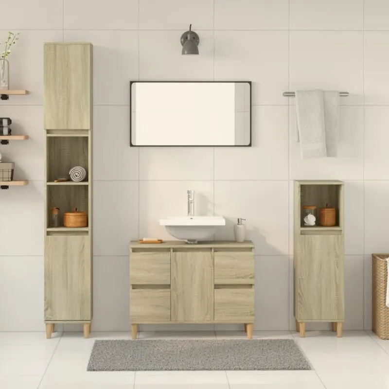 Avimac - Set Mobili da Bagno 3 pz Rovere Sonoma in Legno Multistrato