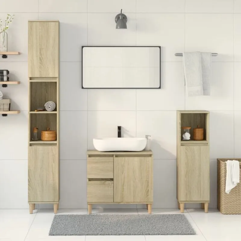 Avimac - Set Mobili da Bagno 3 pz Rovere Sonoma in Legno Multistrato