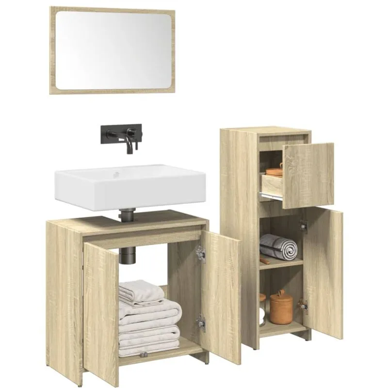 Torana - Set Mobili da Bagno 3 pz Rovere Sonoma in Legno Multistrato