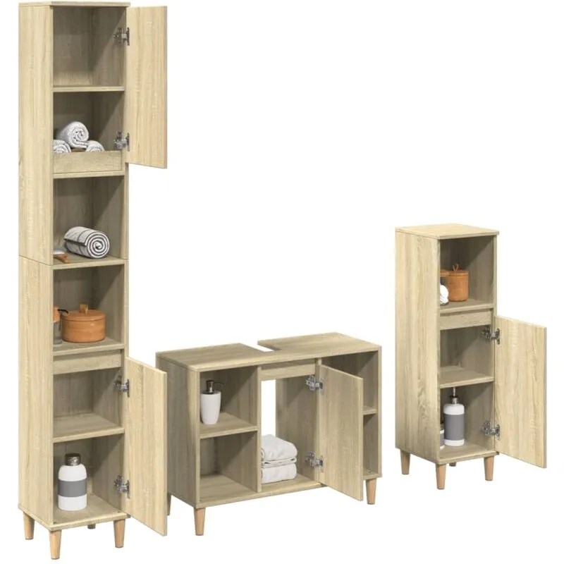 Torana - Set Mobili da Bagno 3 pz Rovere Sonoma in Legno Multistrato