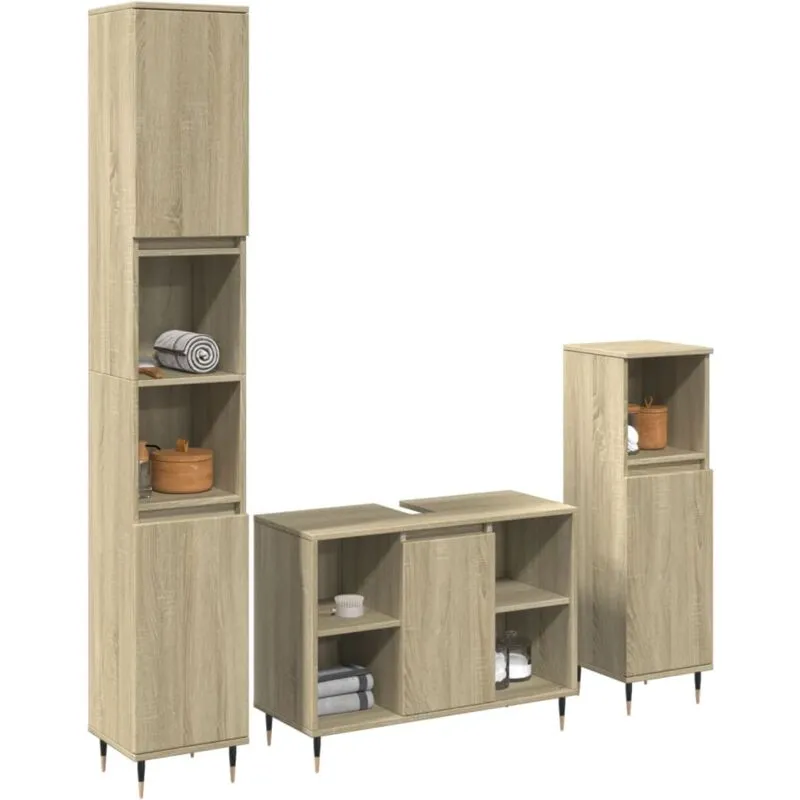 Torana - Set Mobili da Bagno 3 pz Rovere Sonoma in Legno Multistrato