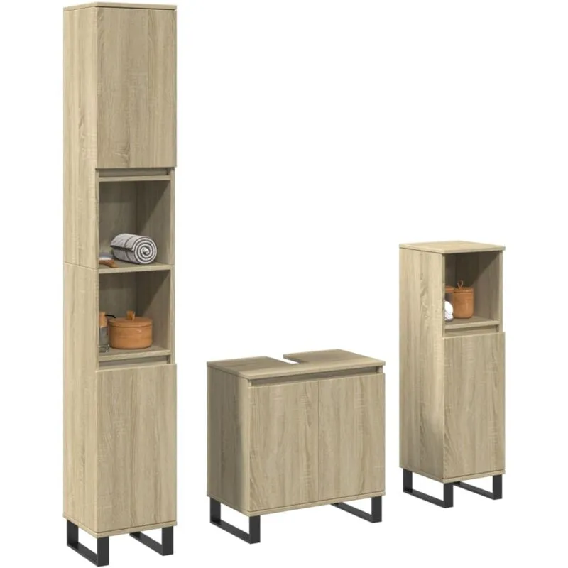 Set Mobili da Bagno 3 pz Rovere Sonoma in Legno Multistrato