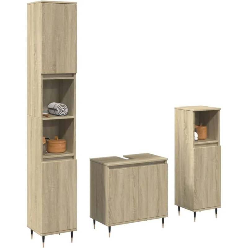 Torana - Set Mobili da Bagno 3 pz Rovere Sonoma in Legno Multistrato