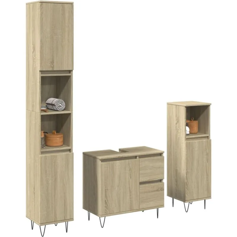 Torana - Set Mobili da Bagno 3 pz Rovere Sonoma in Legno Multistrato