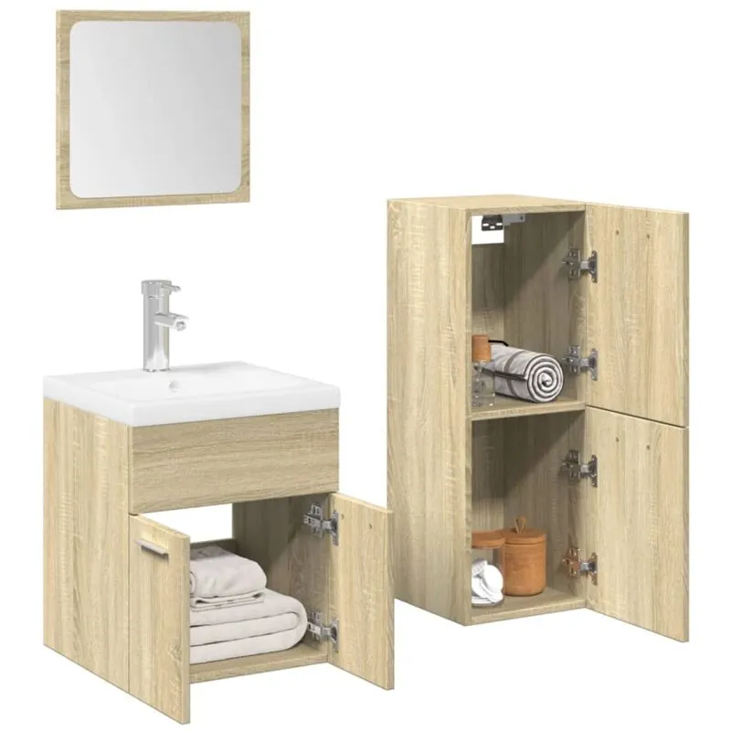 Set Mobili da Bagno 3 pz Rovere Sonoma in Legno Multistrato - Vidaxl