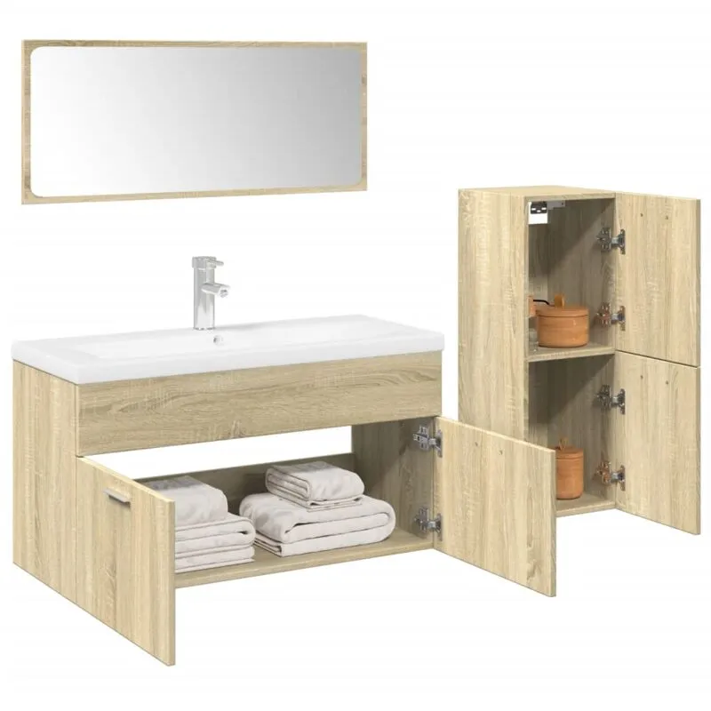 Set Mobili da Bagno 3 pz Rovere Sonoma in Legno Multistrato - Vidaxl