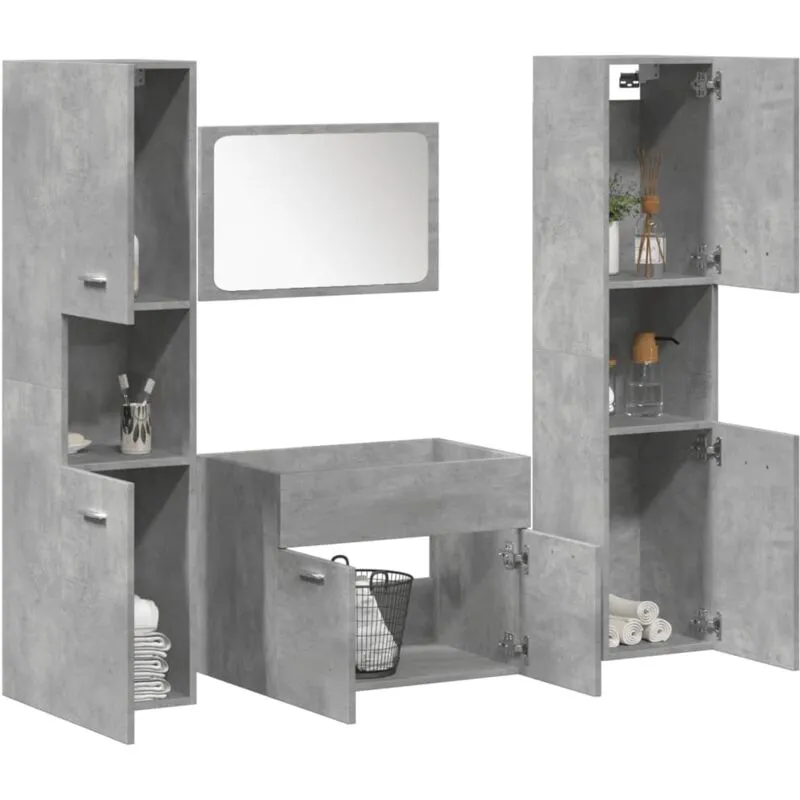 Torana - Set Mobili da Bagno 4 pz Grigio Cemento in Legno Multistrato