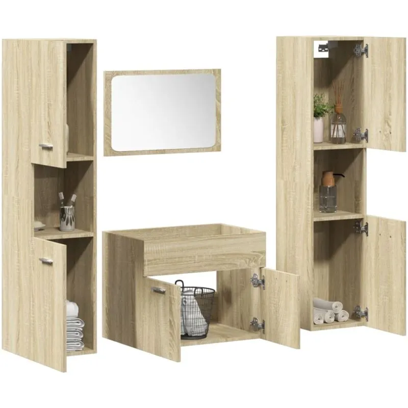 Torana - Set Mobili da Bagno 4 pz Rovere Sonoma in Legno Multistrato