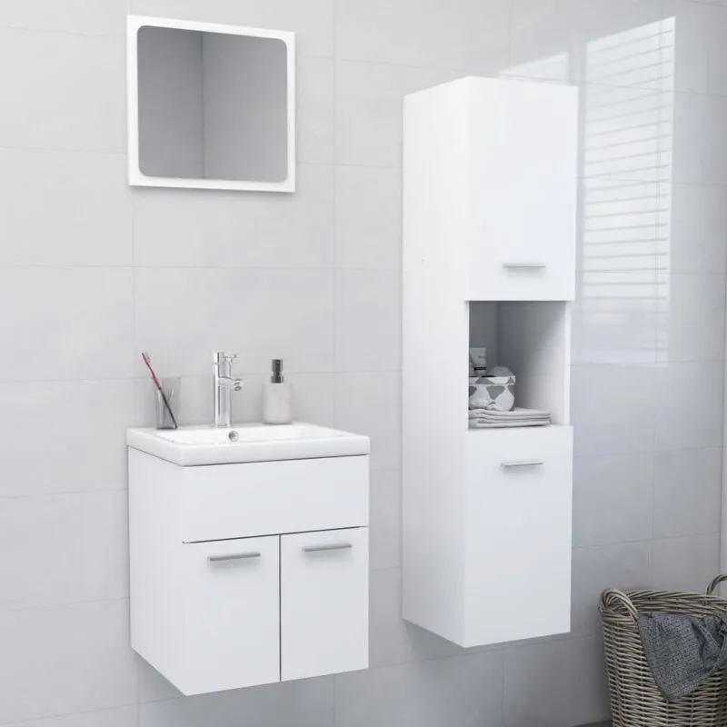 Set Mobili da Bagno Bianco in Legno Multistrato