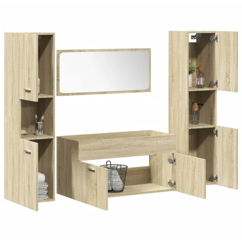 vidaXL Set Mobili da Bagno 4 pz Rovere Sonoma in Legno Multistrato