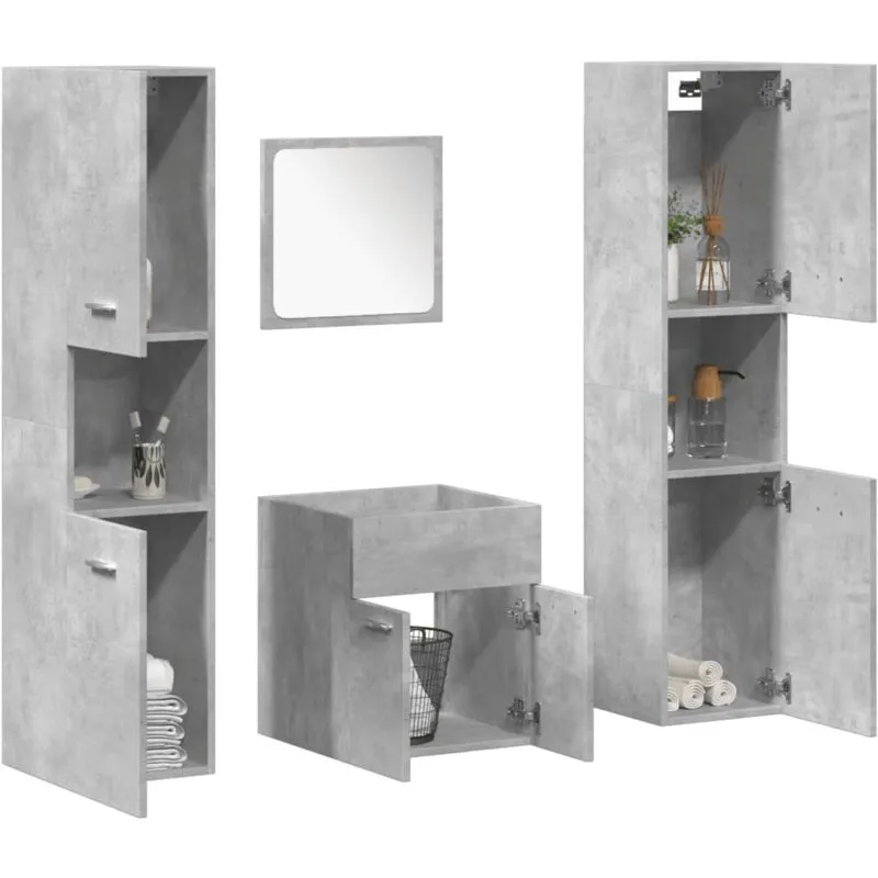 Set Mobili da Bagno 4 pz Grigio Cemento in Legno Multistrato - Vidaxl