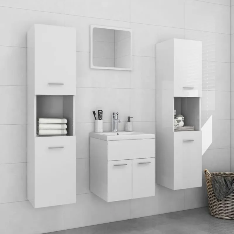 Torana - Set Mobili da Bagno Bianco Lucido in Legno Multistrato