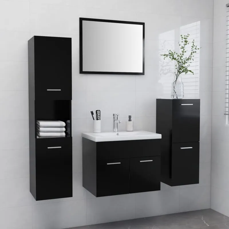 Set Mobili da Bagno Nero in Legno Multistrato