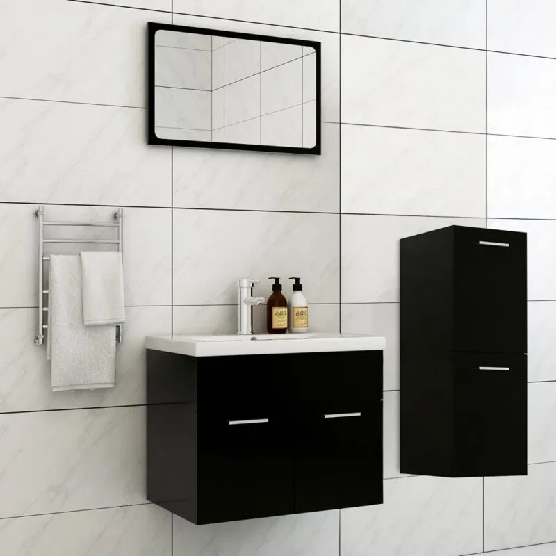 Set Mobili da Bagno Nero in Legno Multistrato