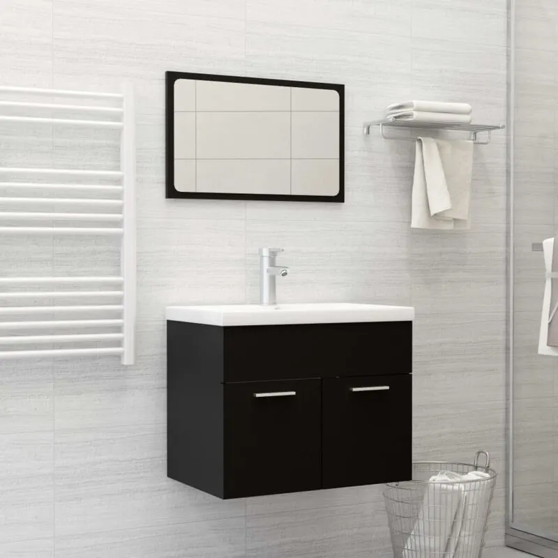 Set Mobili da Bagno Nero in Legno Multistrato