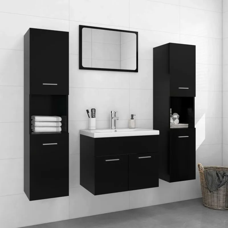 Set Mobili da Bagno Nero in Legno Multistrato