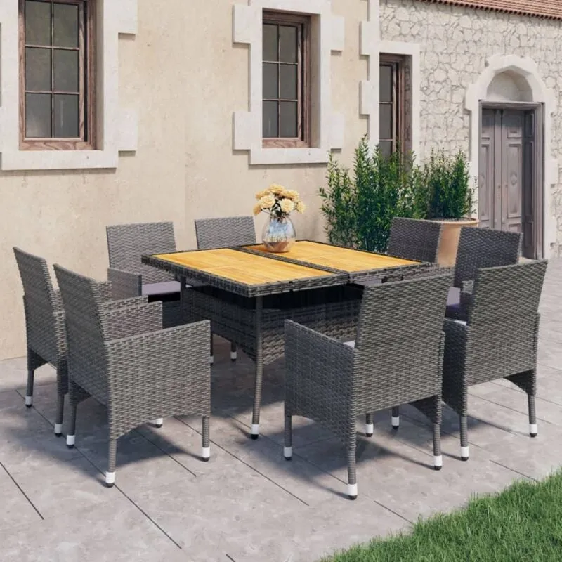 Set Mobili da Pranzo da Giardino 9 pz Polyrattan Acacia Grigio - Vidaxl