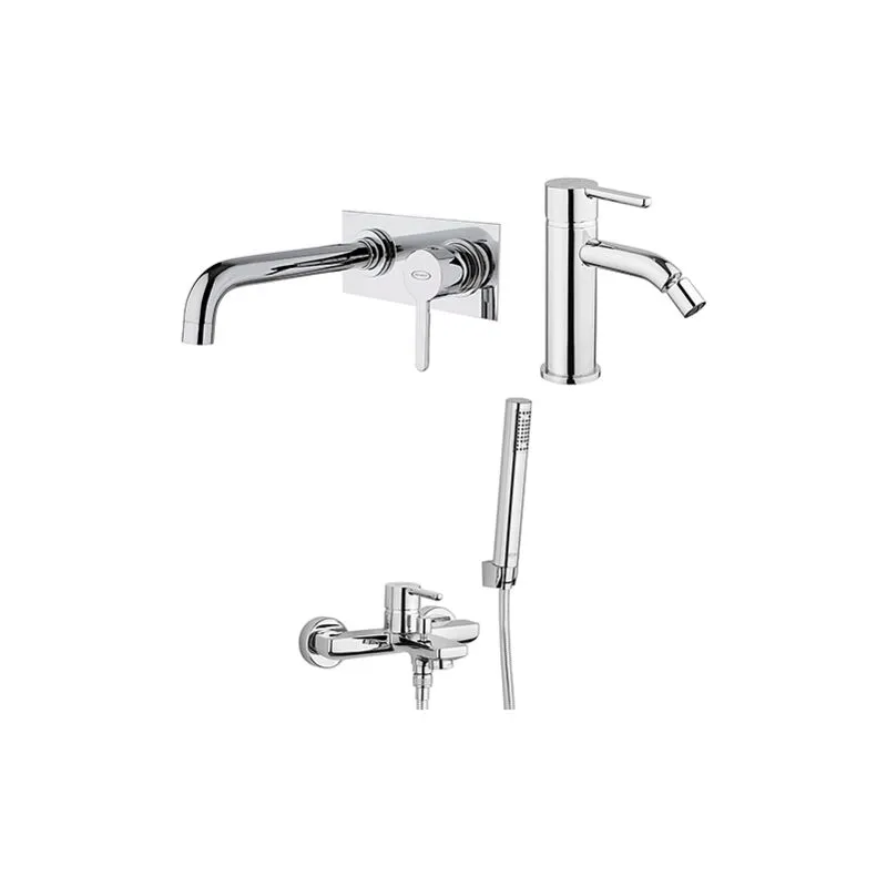 Set Rubinetti Jacuzzi per lavabo a parete con piastra e bidet senza scarico e vasca serie Sunset cromato