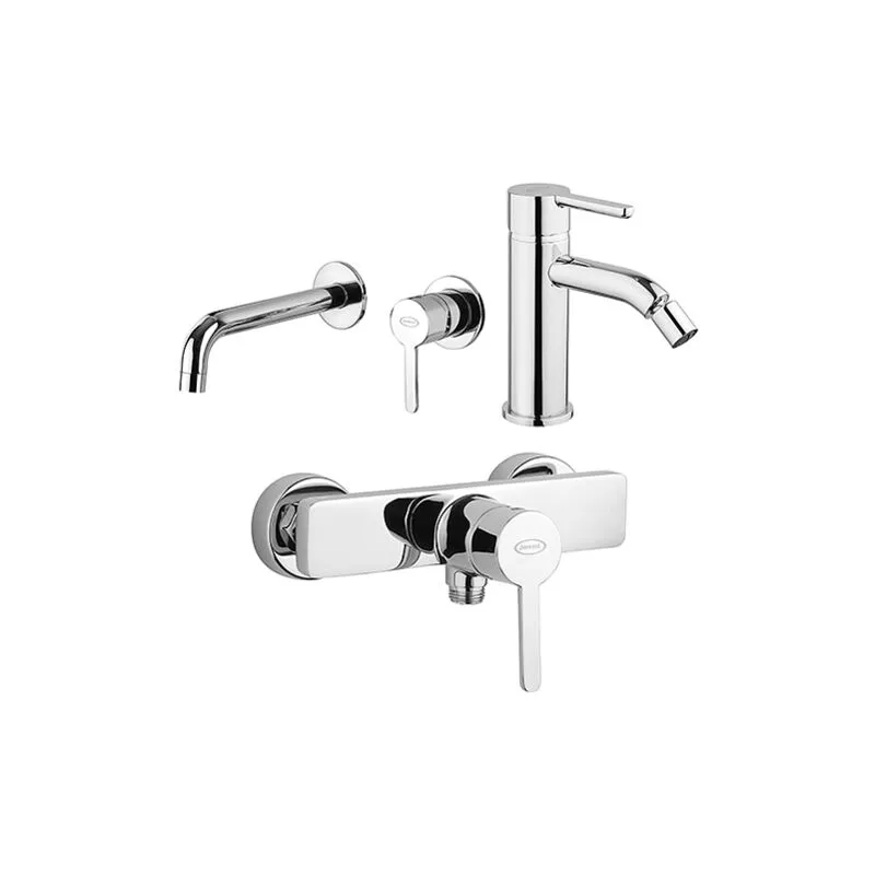 Set Rubinetti Jacuzzi per lavabo a parete e bidet senza scarico e doccia esterno serie Sunset cromato