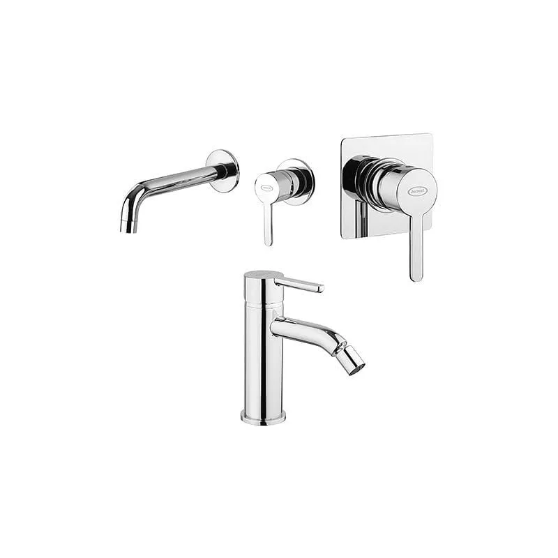 Set Rubinetti Jacuzzi per lavabo a parete e bidet senza scarico e doccia incasso serie Sunset cromato