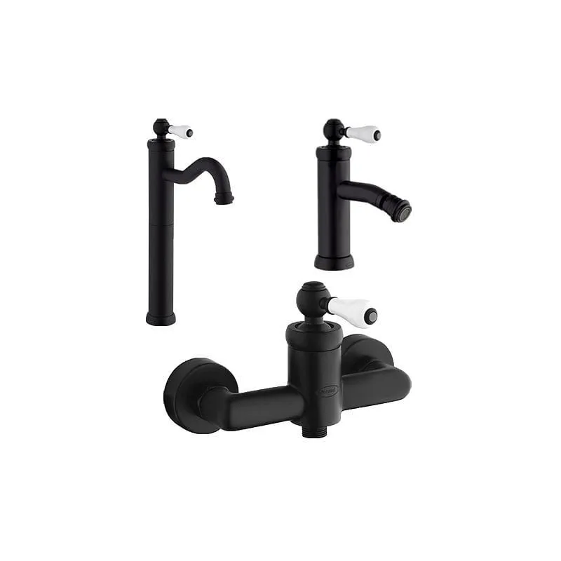 Set Rubinetti Jacuzzi per lavabo alto e bidet senza scarico e doccia esterno serie Tosca YO nero opaco