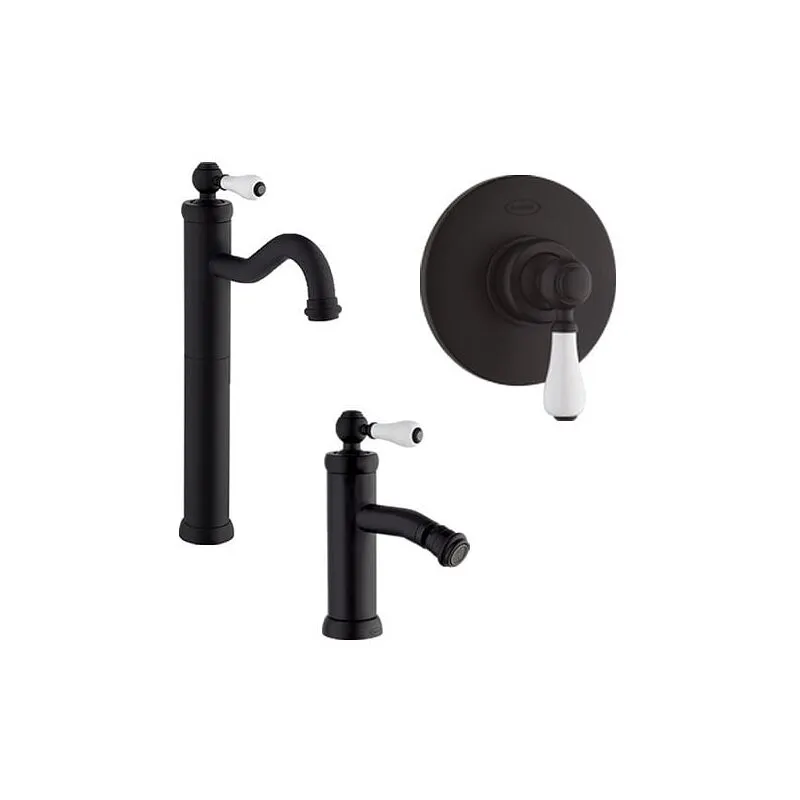 Set Rubinetti Jacuzzi per lavabo alto e bidet senza scarico e doccia incasso serie Tosca yo nero opaco