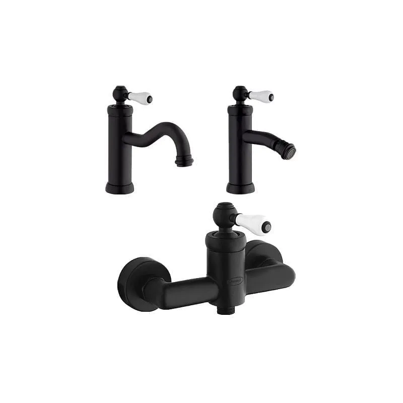 Set Rubinetti Jacuzzi per lavabo e bidet senza scarico e doccia esterno serie Tosca yo nero opaco